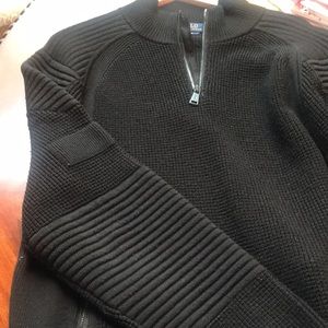 Polo black 1/4 zip sweater in Moto biker style